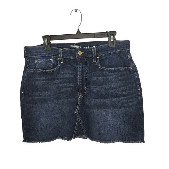 Y2K SIGNATURE LEVI STRAUSS Dark Blue Stretch Cut-Off Denim Mid-Rise Skirt Size L - Picture 1 of 7